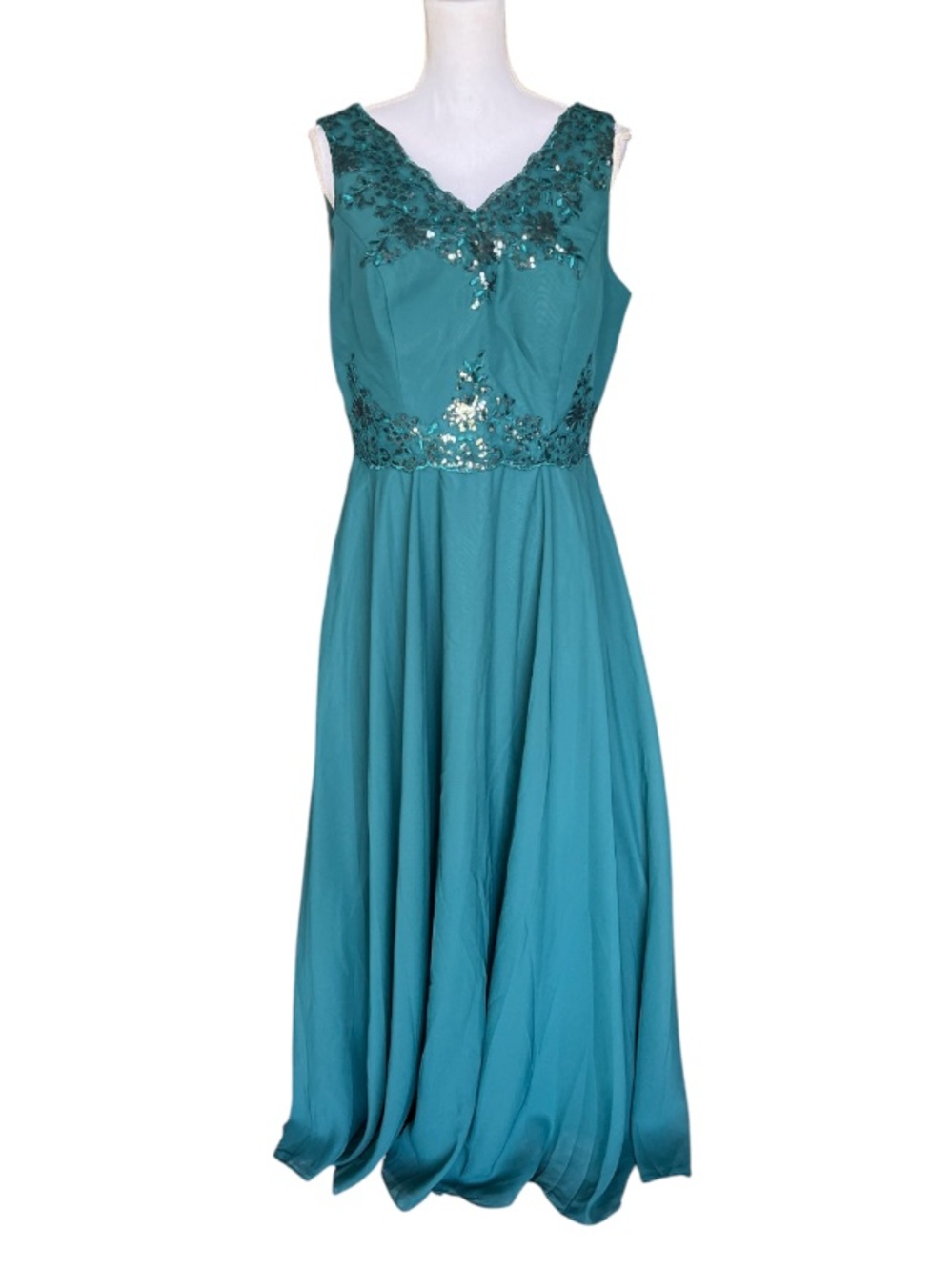 Teal V-Neck sequined dress Evening bridesmaid party gala formal occasion prom - Picture 3 of 14